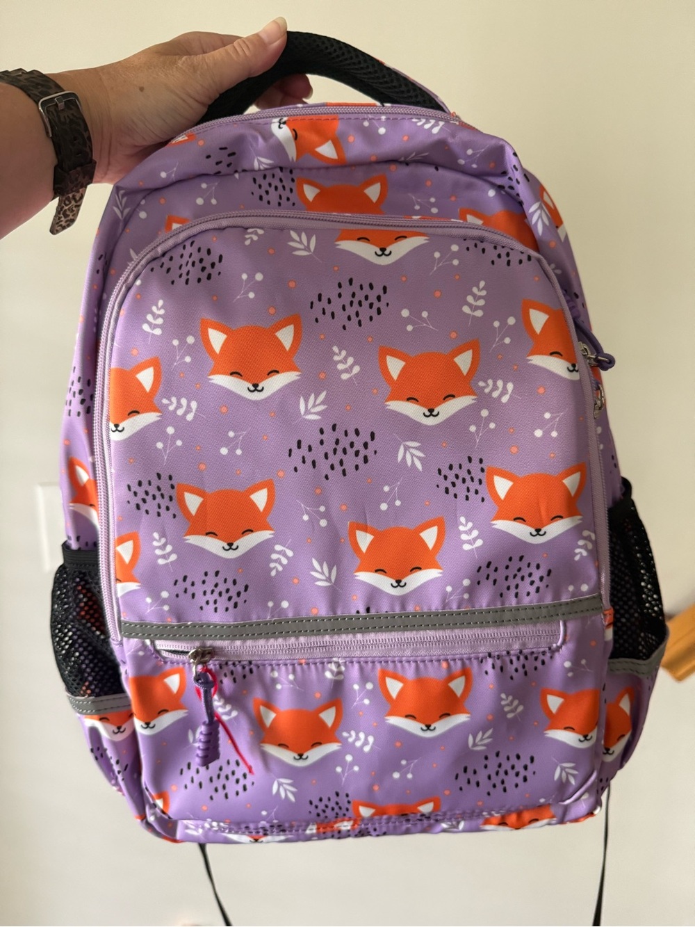 Purple Kids Backpack with Orange Fox Print